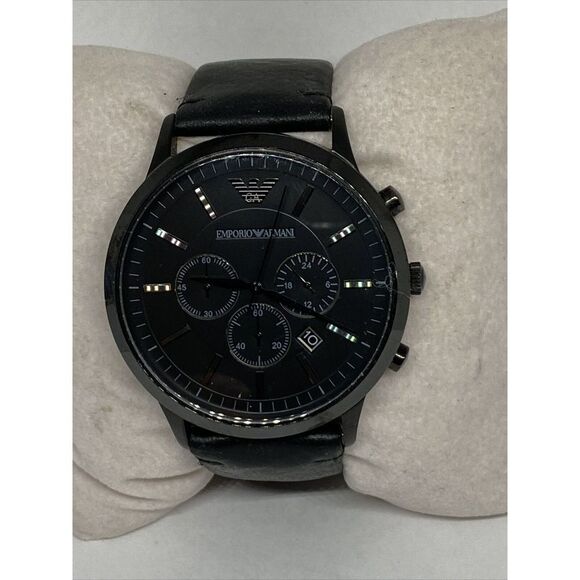 Emporio Armani Sportivo AR-2461 Men Black Leather Analog Dial Quartz Watch MP519 - Picture 3 of 12